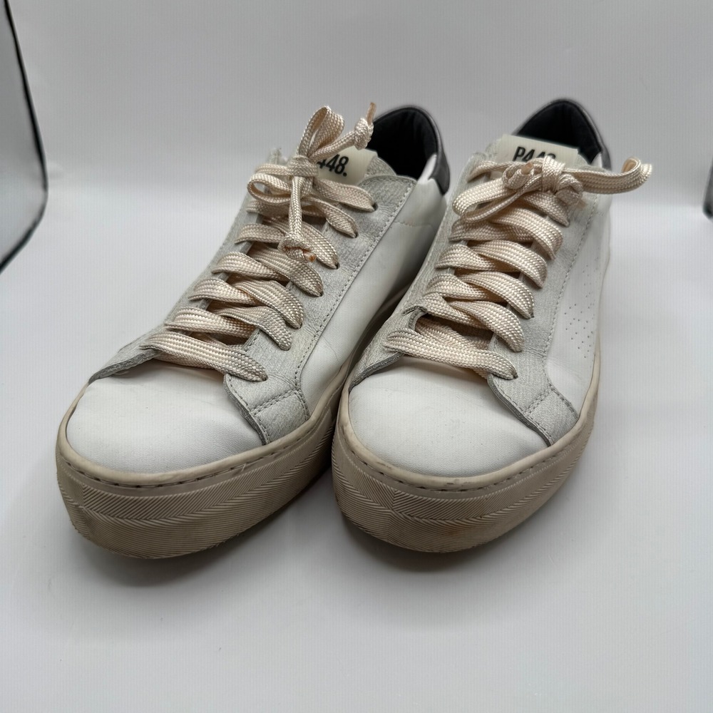 P448 Platform Sneakers Womens 41 White Leather Metallic Silver Low Top Italy